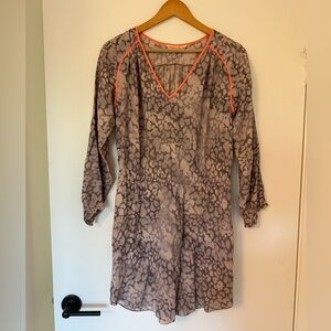 Rebecca Taylor Long-Sleeve Dress • Gray/Cream Print • Size 4